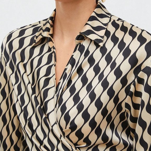Multicolor PReppyWomens Allover Print Knot Side Wrap Blouse - Picture 4 of 5